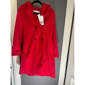 Zara women’s size medium red button up trench coat jacket hooded